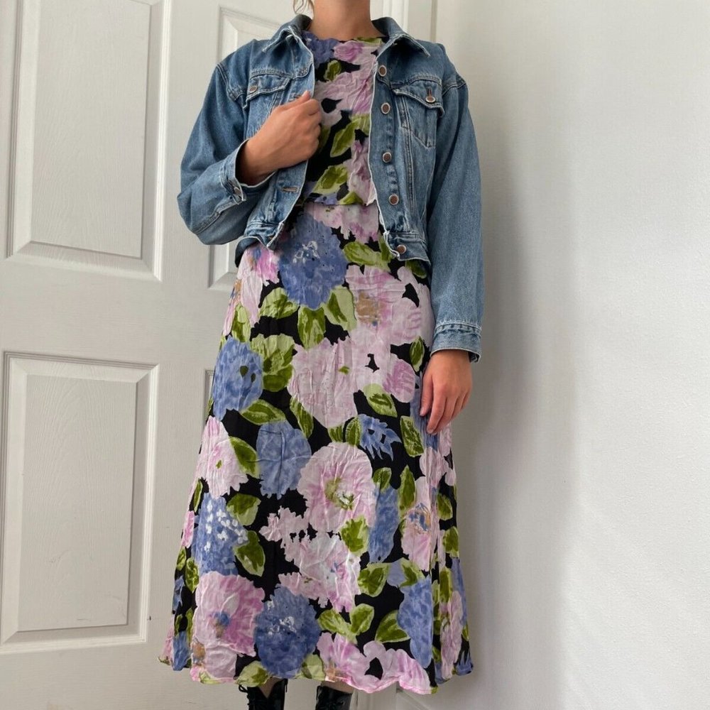 Vintage 90s Y2K Floral Dress Size Medium Grunge Retro Sheer Cottage